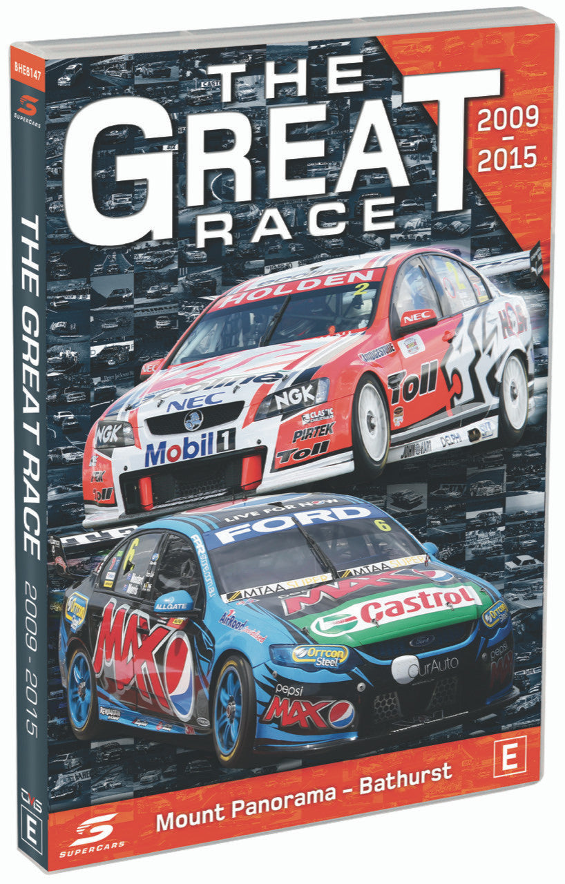 Supercars DVD case with race car artwork and 'The Great Race 2009–2015' text