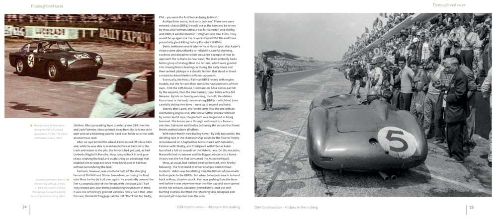 Book page spread with vintage race car photos and people standing near vehicles