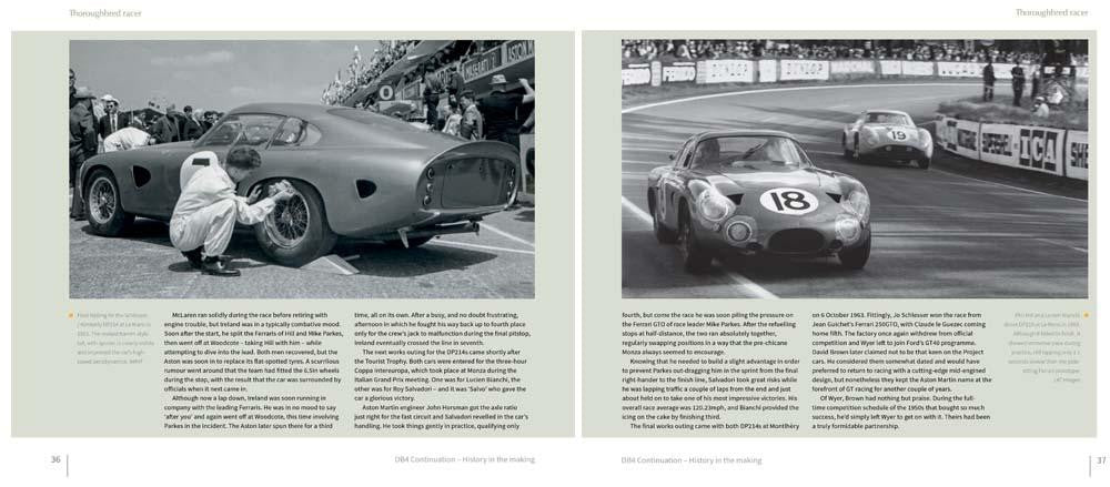 Book page spread with black-and-white photos of racing cars on track and crowd