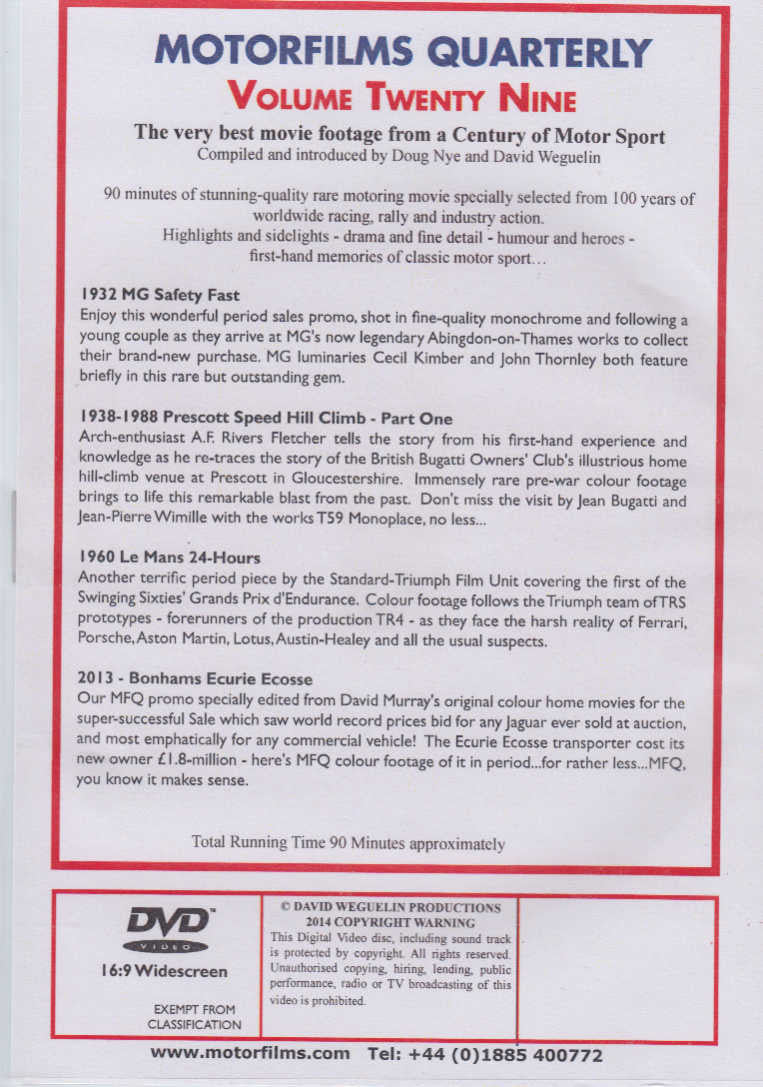 Motorfilms Quarterly Volume Twenty Nine DVD (DWPDVD3029)