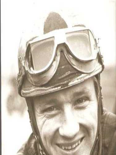 Hardcover book cover with sepia smiling man wearing racing goggles