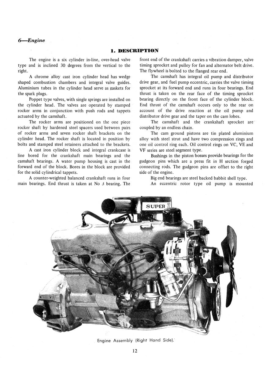 Valiant R, S, AP5, AP6, VC, VE, VF 6 Cylinder 1962 - 1970 Workshop Manual