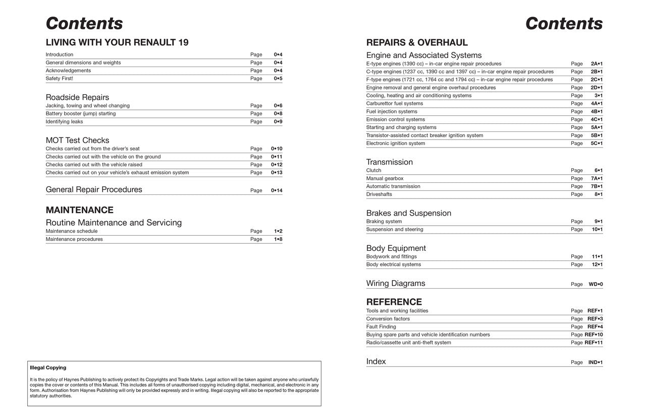 Renault 19 Petrol 1989 - 1996 Haynes Workshop Repair Manual