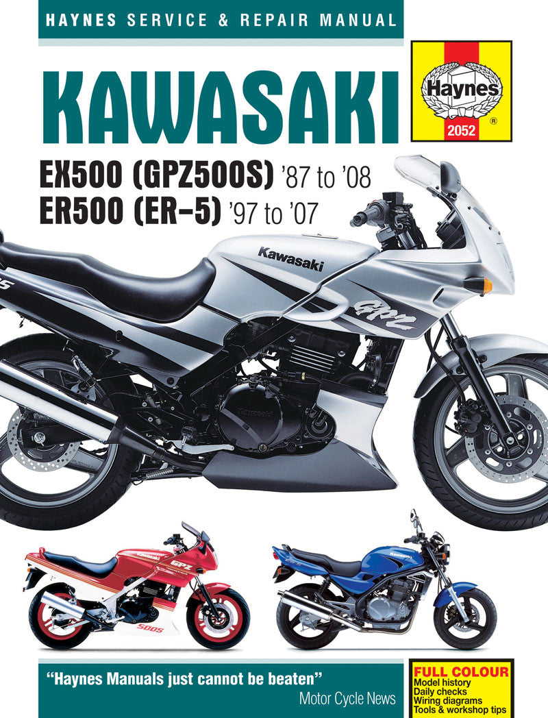 Kawasaki EX500 and ER500 Haynes service & repair manual cover with motorcycles