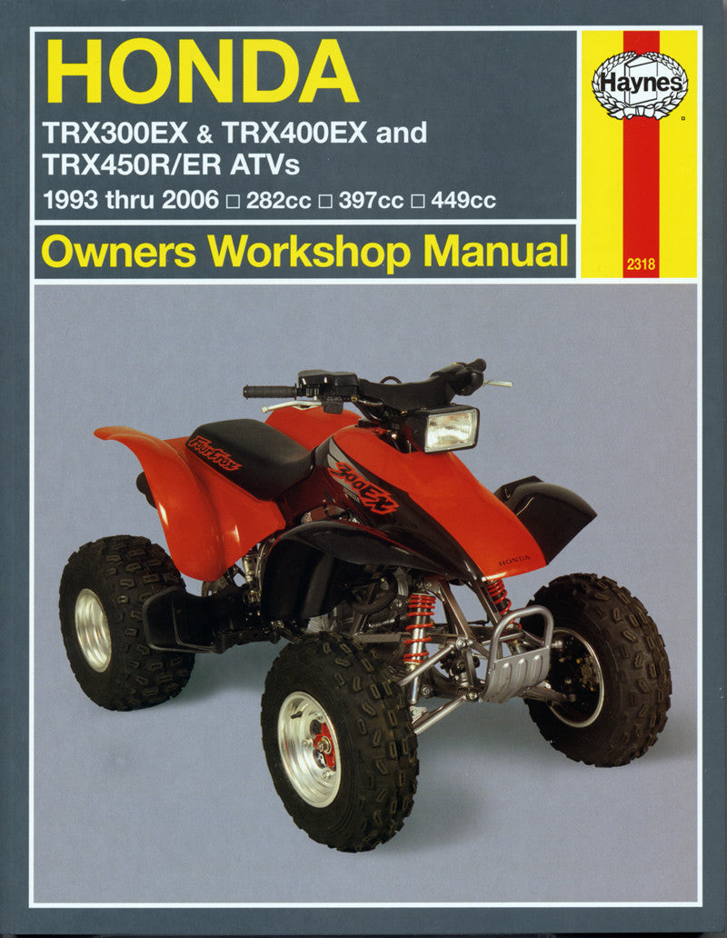 Haynes owners workshop manual for Honda ATV repair, with red quad on cover