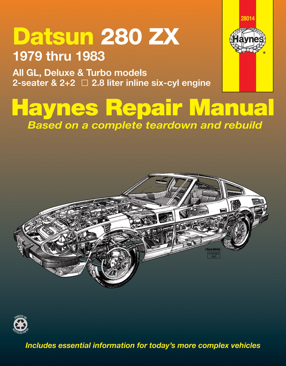 Haynes repair manual cover for Datsun 280 ZX (1979–1983), with engine cutaway art