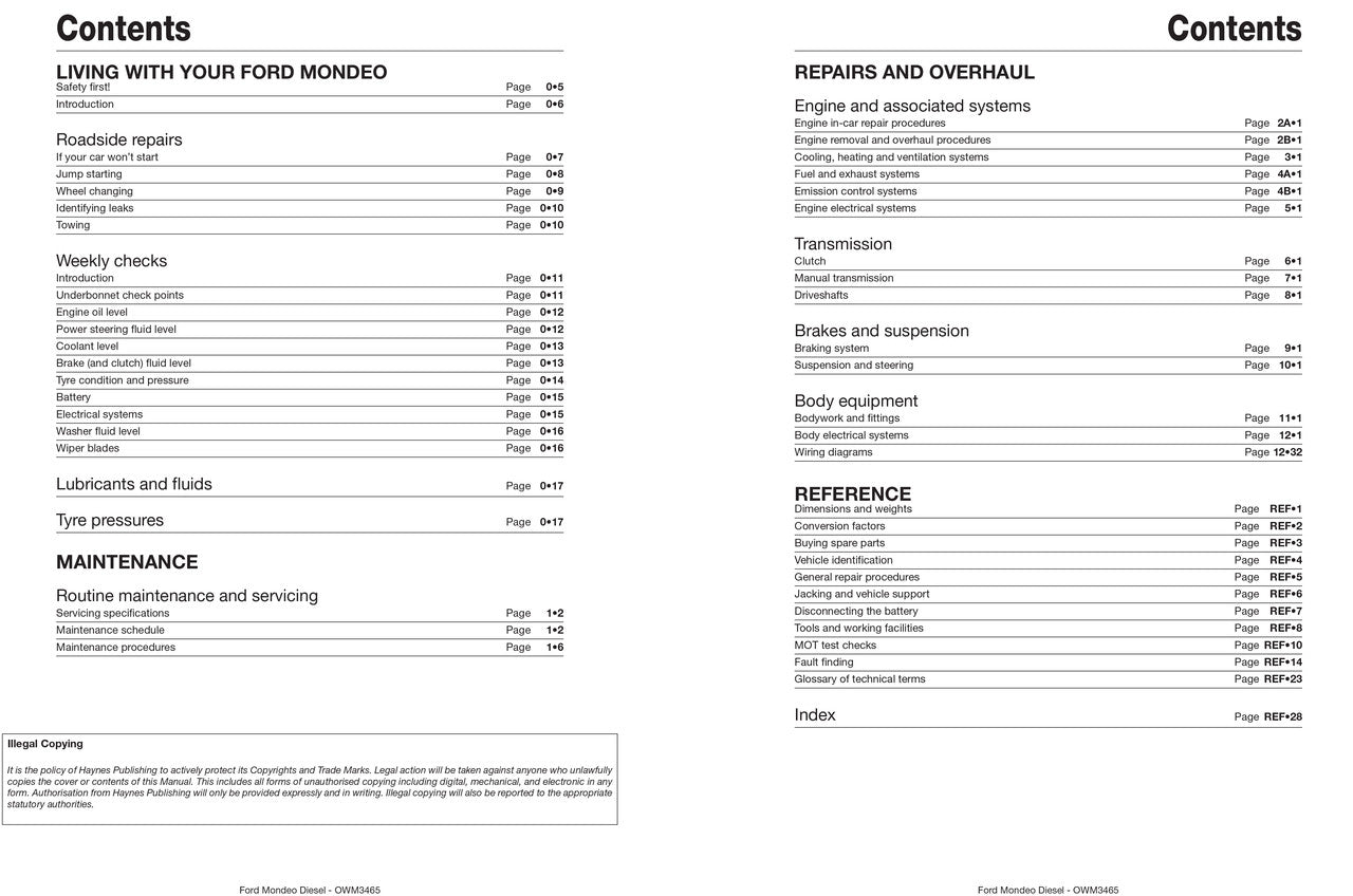 Ford Mondeo Diesel 1993 - to Sept  2000 (L to X Registration) Owners Workshop Manual