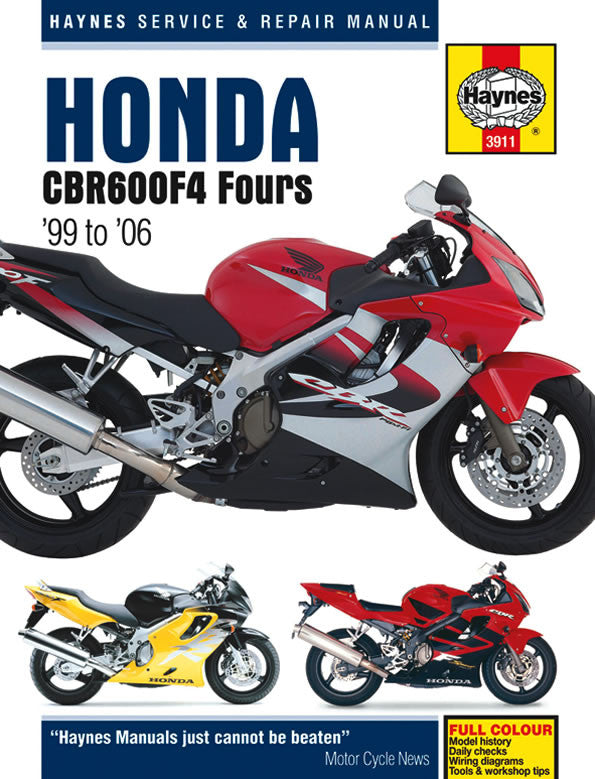 Haynes service and repair manual for Honda CBR600F4 Fours, ’99–’06, cover with sport bike