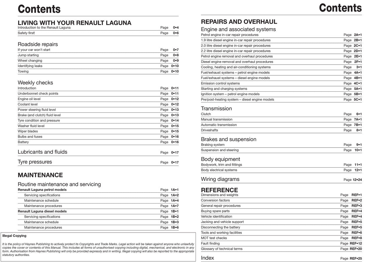 Renault Laguna Petrol & Diesel (Feb 2001 - May 2007) (X to 54 reg) Haynes Repair Manual