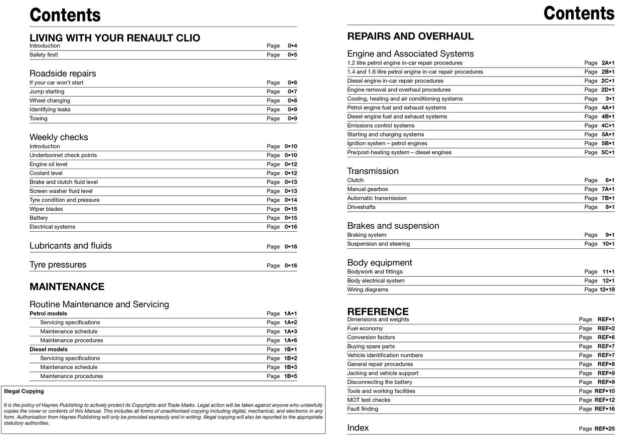 Renault Clio 2005 - 2009 Petrol & Diesel Haynes Workshop Manual
