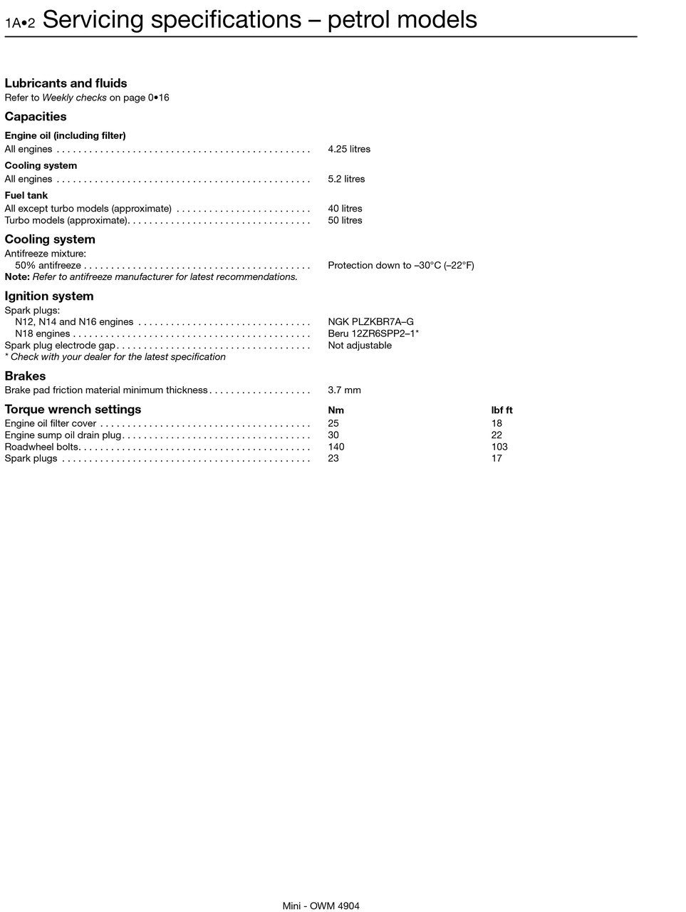 Mini 2006 - 2013 Petrol & Diesel 1.4 L, 1.6L, 2.0L Workshop Manual
