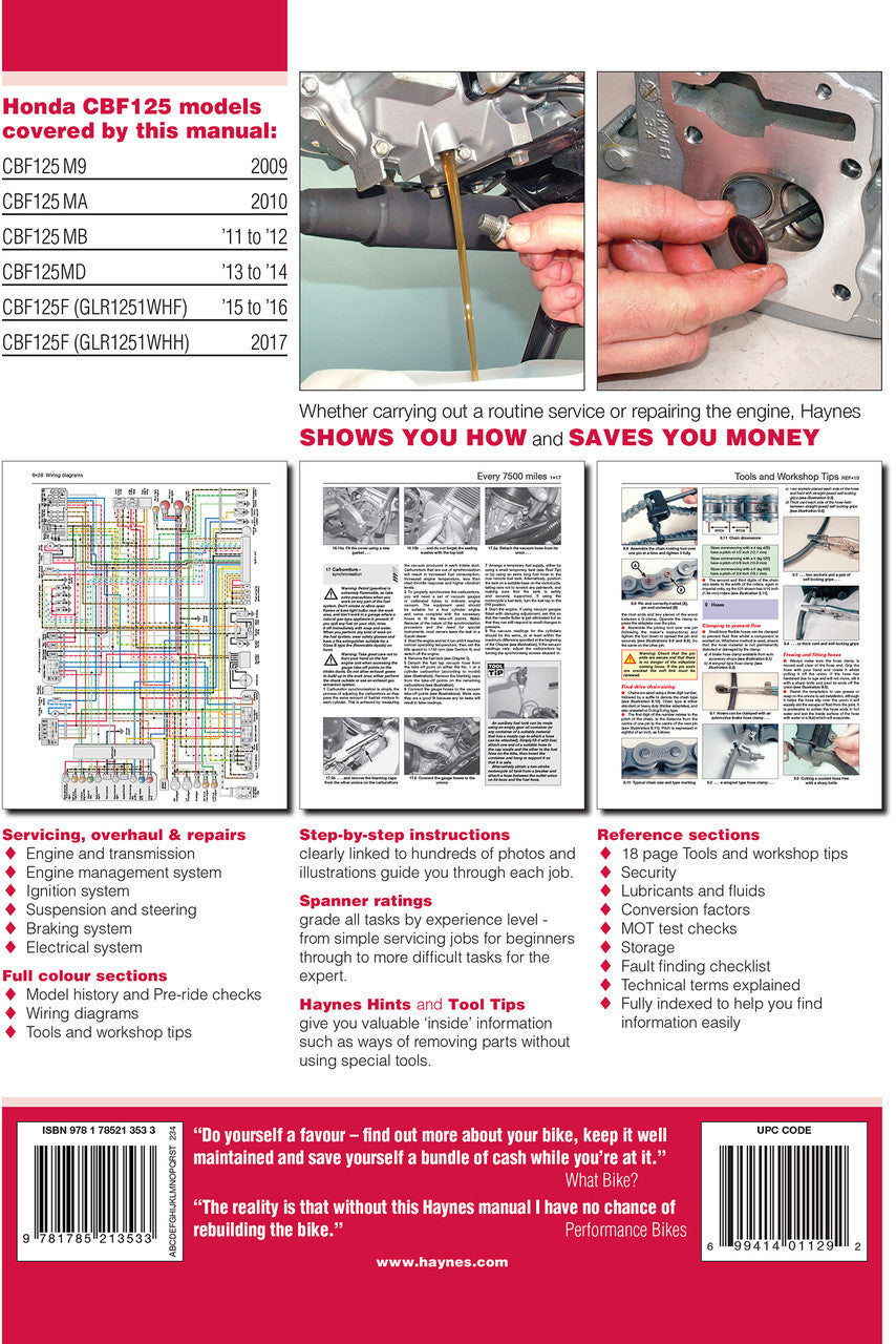 Honda CBF125 & CB125F 2009 - 2017 Workshop Manual