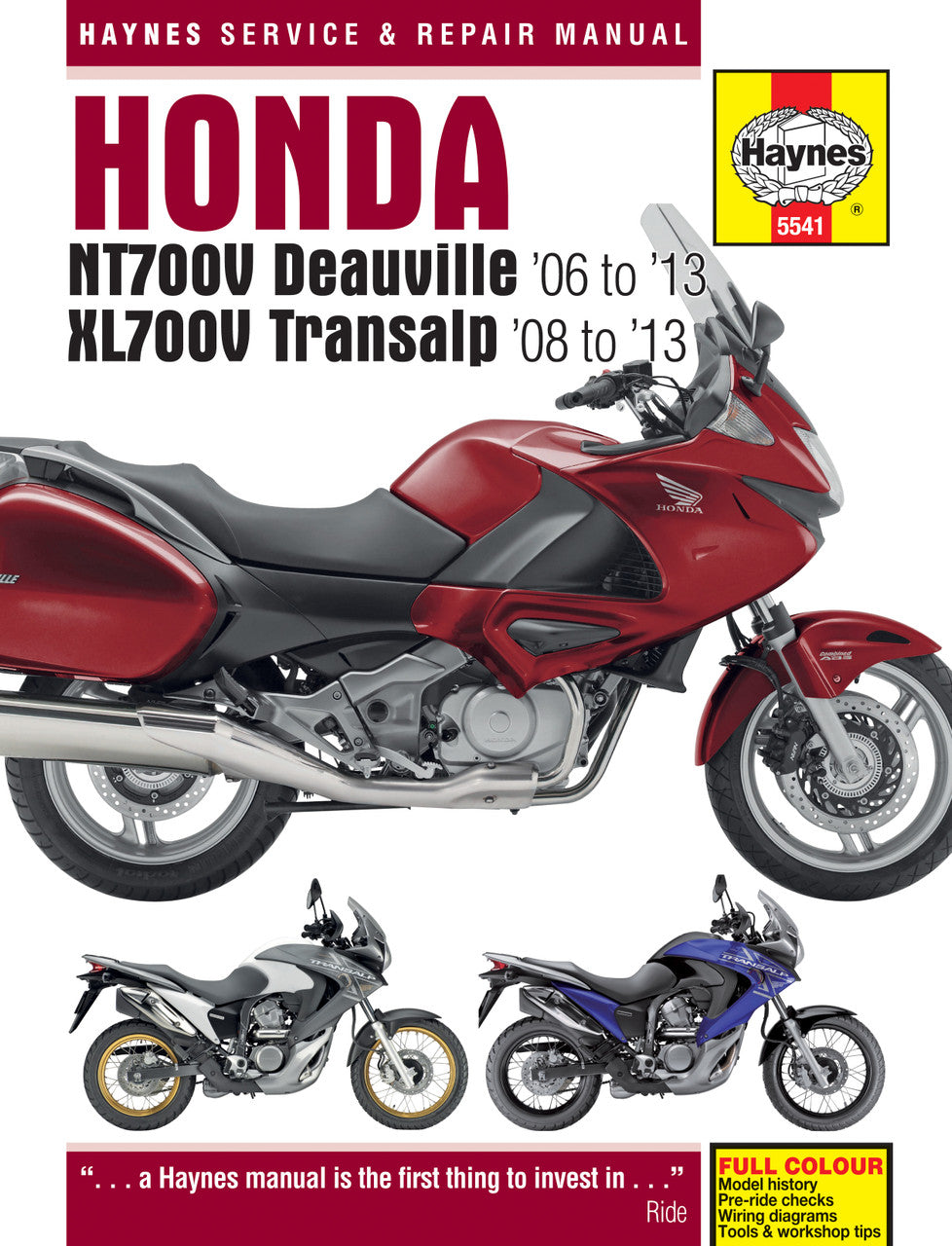 Haynes Honda NT700V Deauville & XL700V Transalp repair manual cover with red motorcycle.