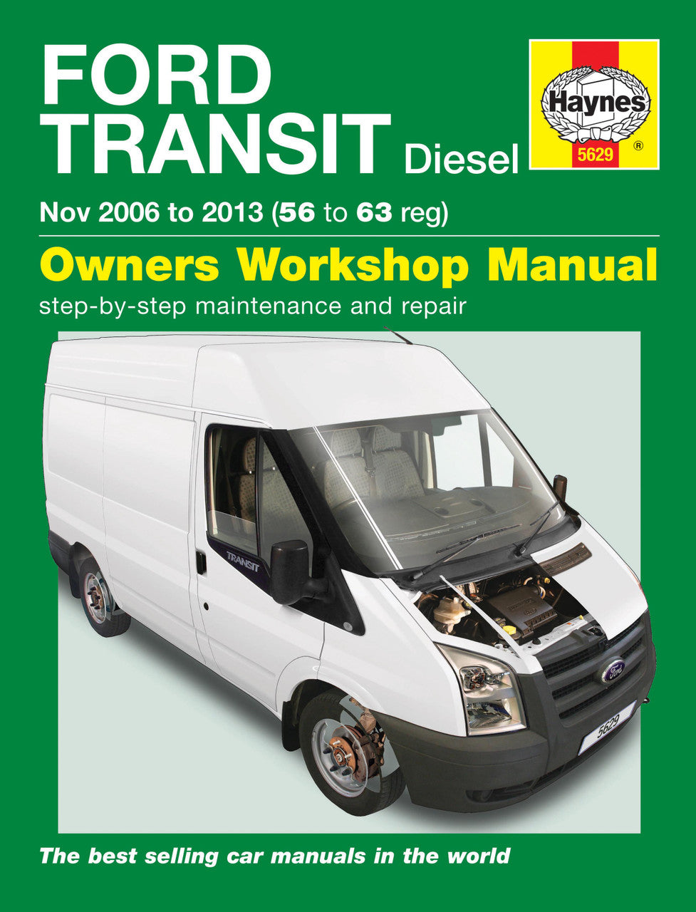 Haynes workshop manual cover for Ford Transit Diesel, white van front view.