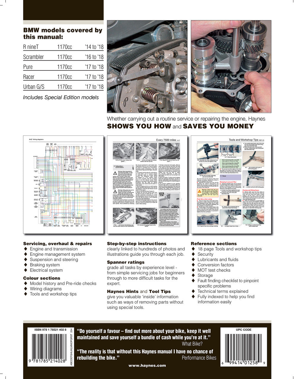 BMW R nineT, Scrambler, Pure, Racer & Urban G/S 2014 - 2018 Workshop Manual (9781785214028)
