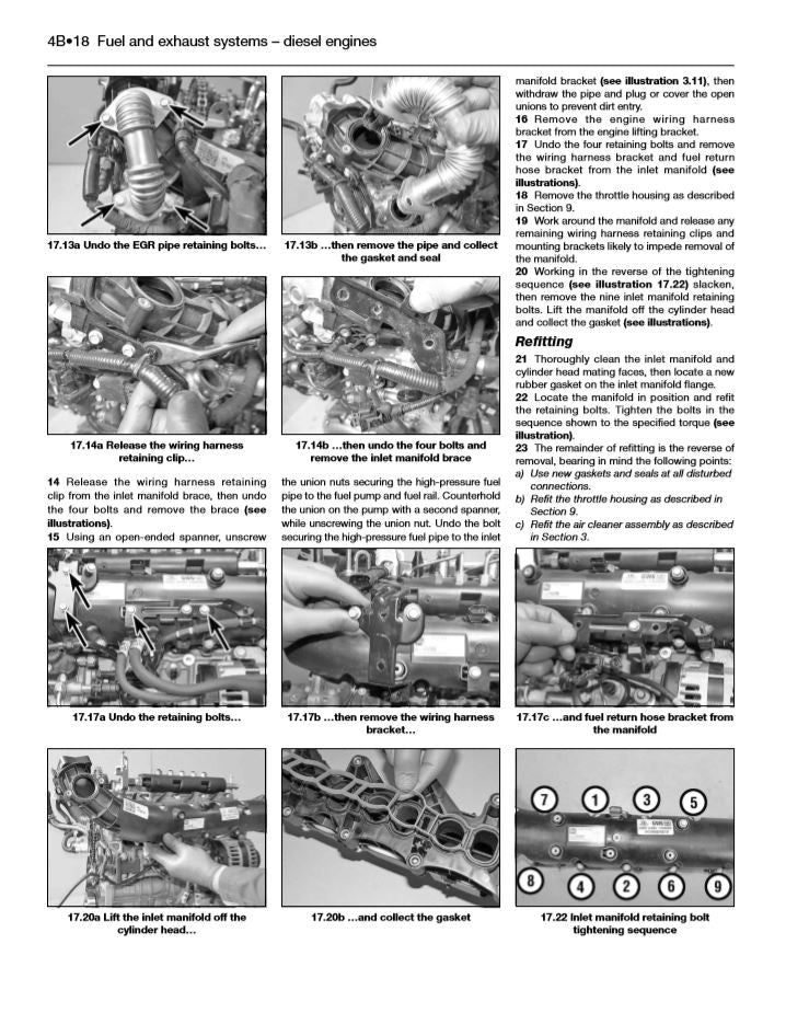 Workshop manual page showing diesel fuel and exhaust system service steps