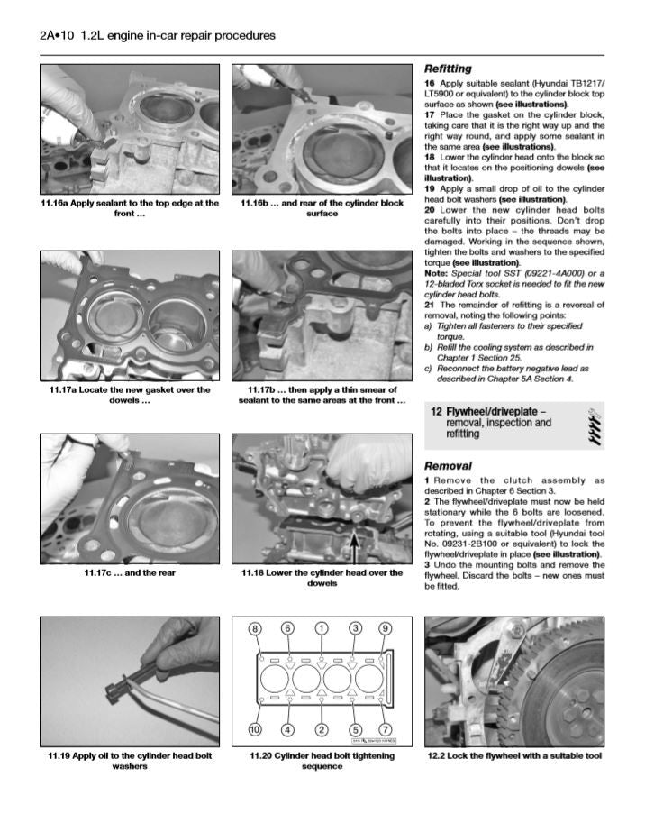 Automotive workshop repair manual page with step-by-step engine repair instructions