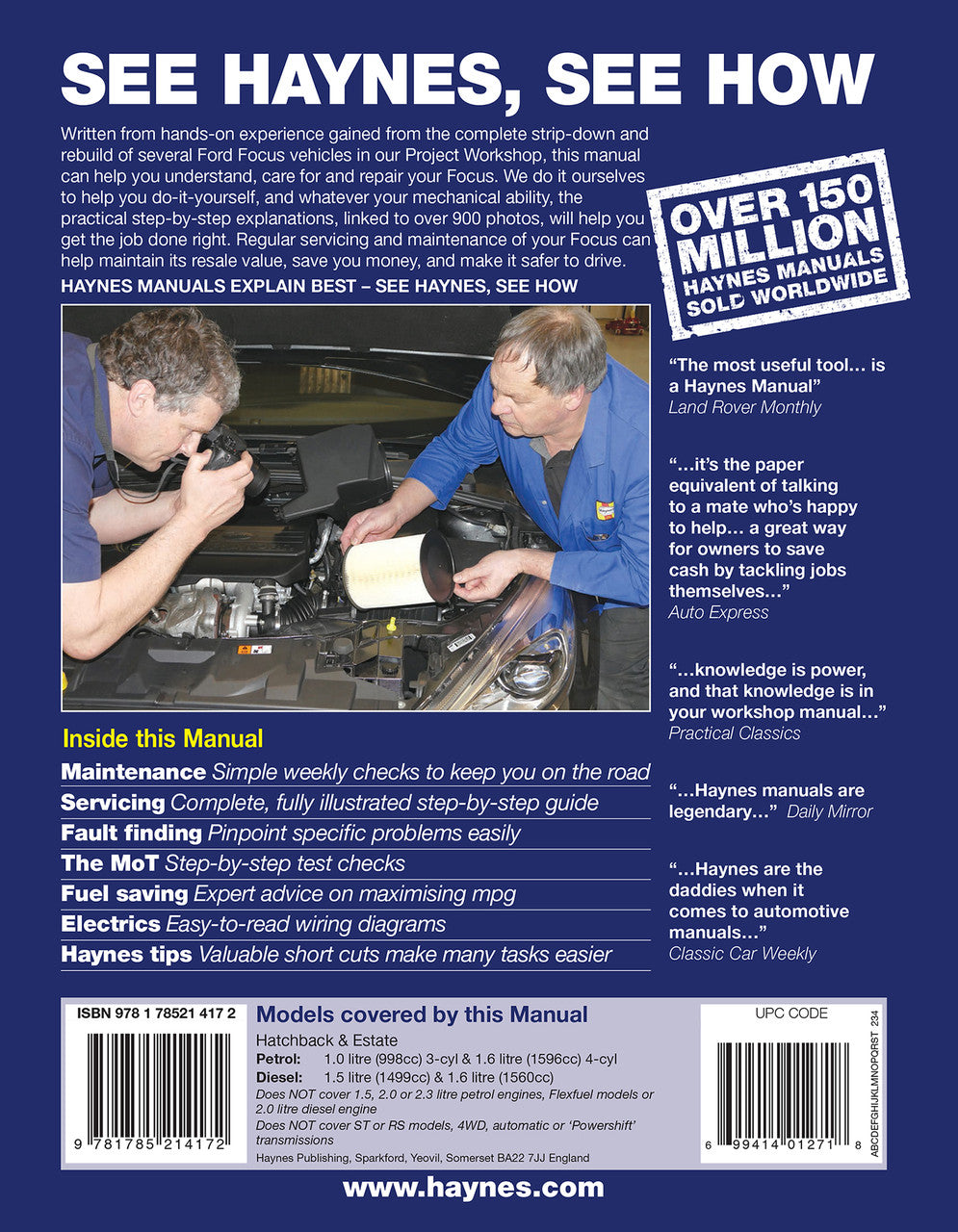 Ford Focus Petrol & Diesel 64 to 18 Oct 2014 - 2018 Haynes Repair Workshop Manual (9781785214172)