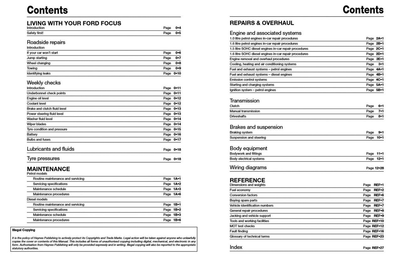 Ford Focus Petrol & Diesel 64 to 18 Oct 2014 - 2018 Haynes Repair Workshop Manual (9781785214172)