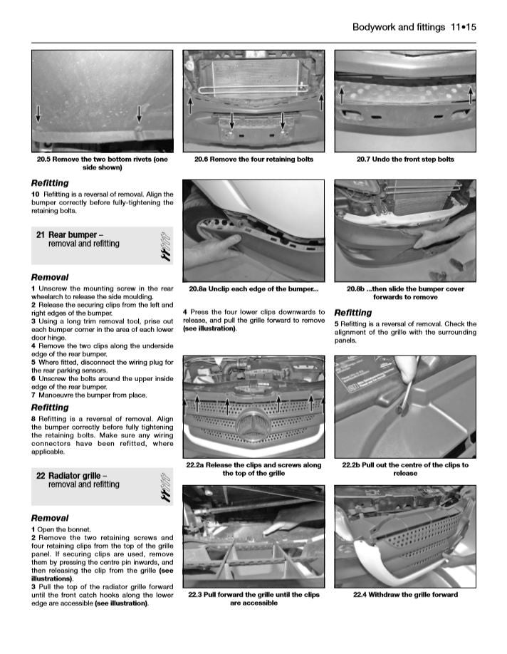 Diesel van repair manual page with underbody reifitting and removal photo steps