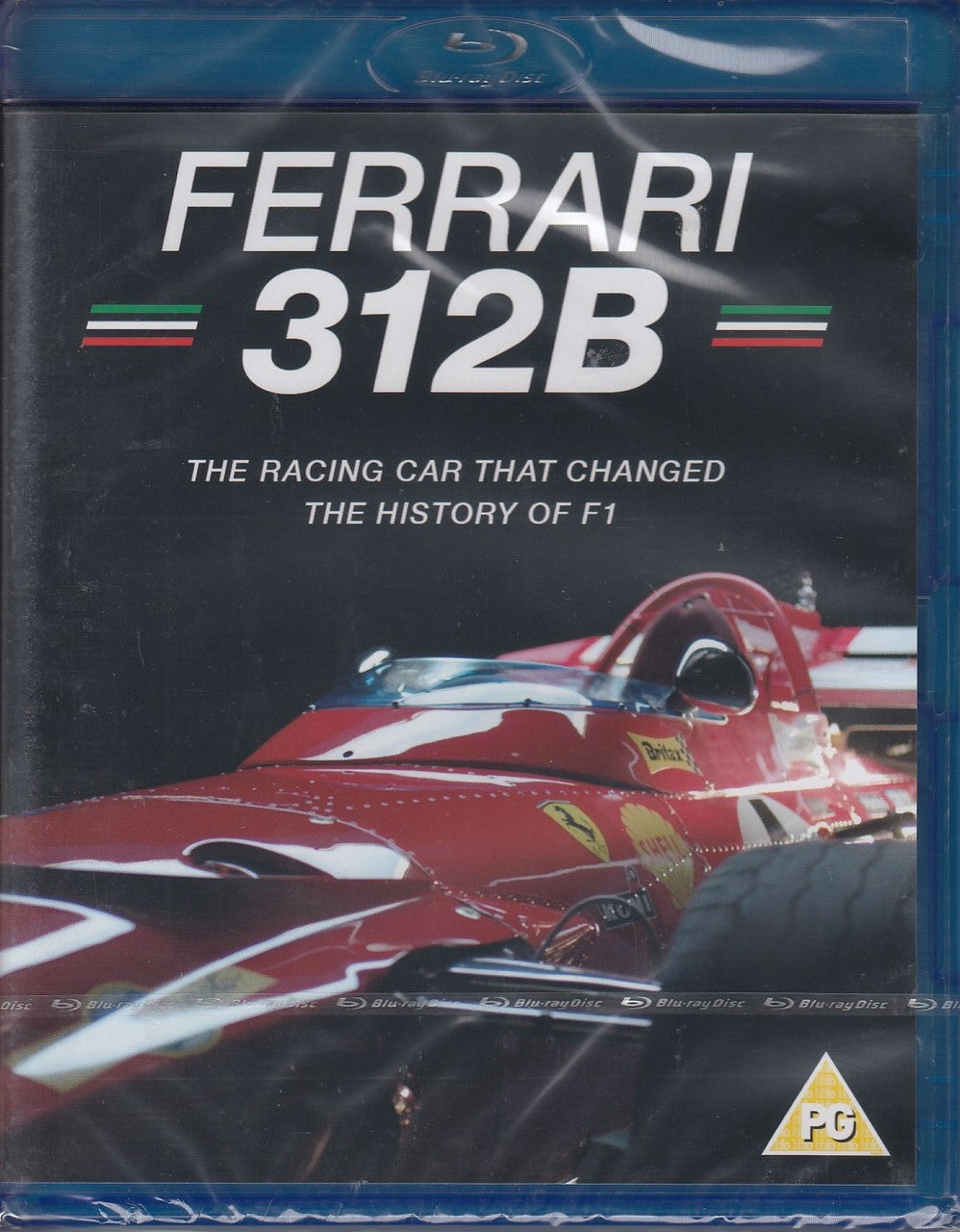 Ferrari 312B Blu-ray front cover with red race car photo and title text.