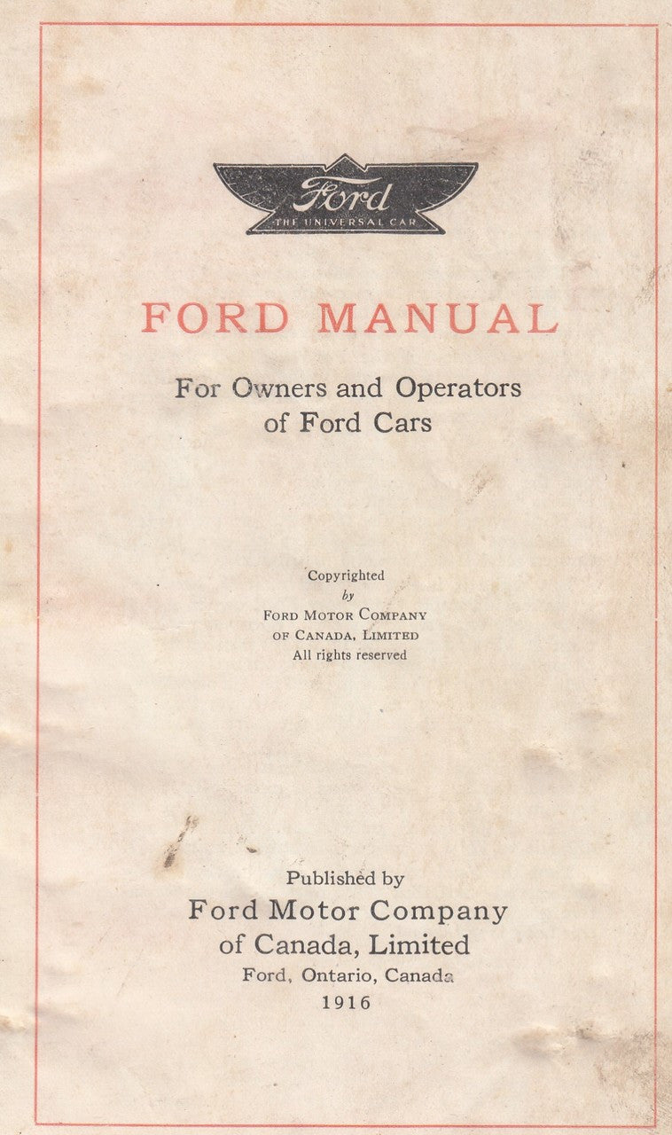 Vintage Ford manual book cover with Ford emblem and FORD MANUAL title, Canadian edition