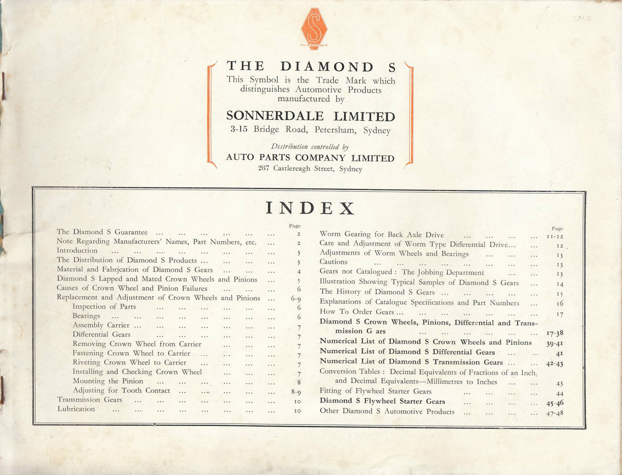 The Diamond S Gears Parts Catalogue