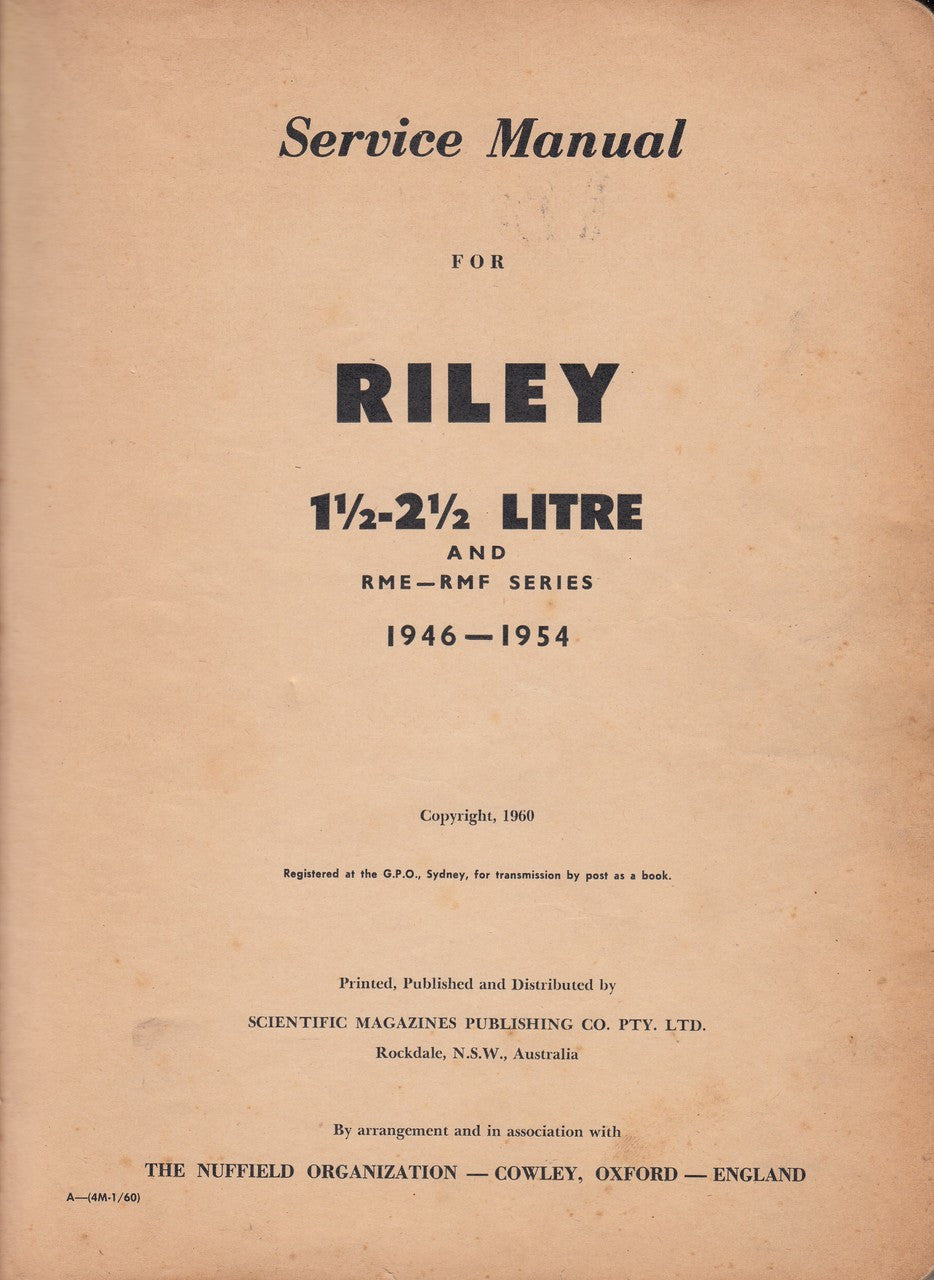 Service manual title page for 1½–2½ litre and RME-RMF series, 1946–1954