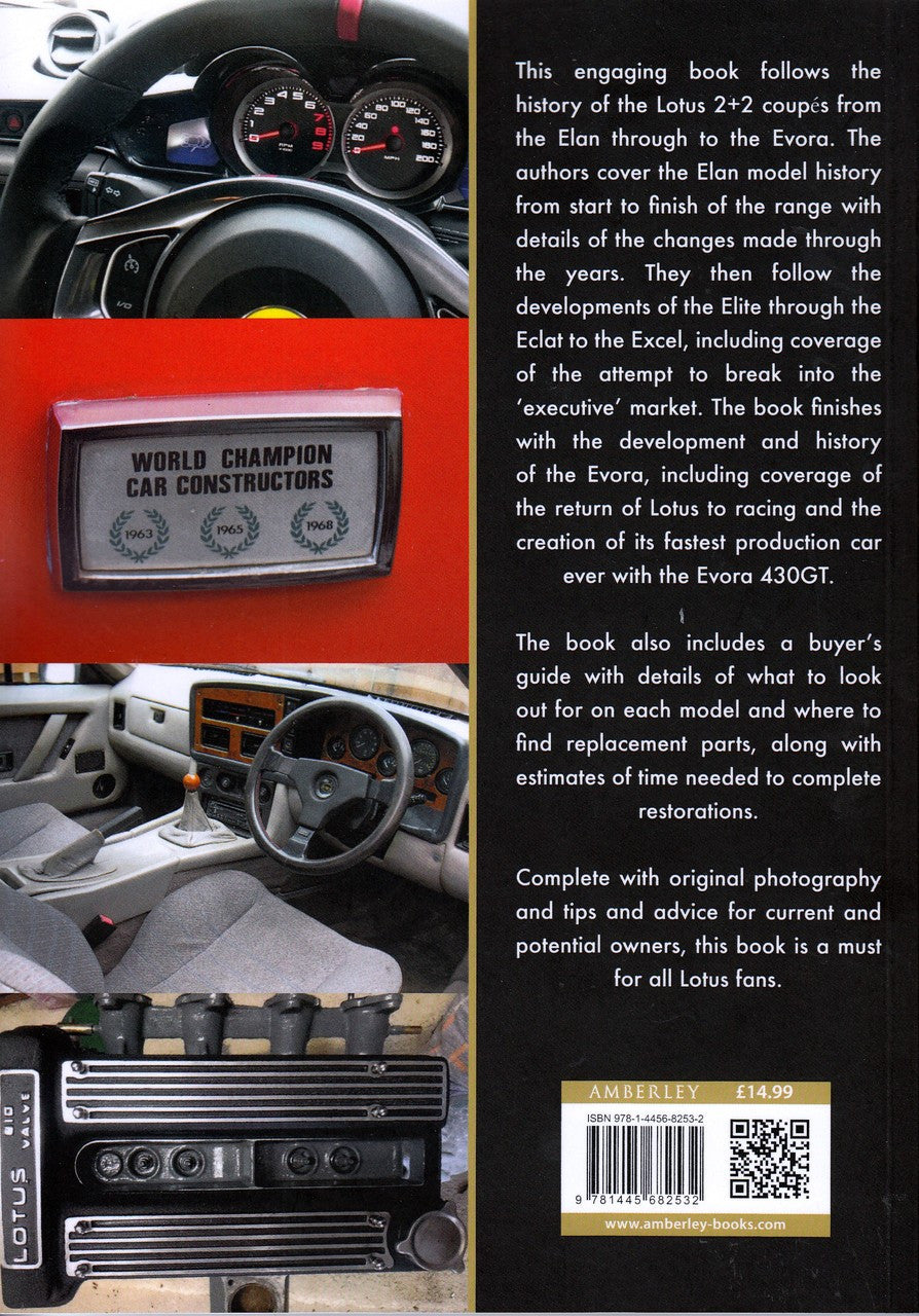 Lotus 2+2s automotive book, back cover with description and barcode