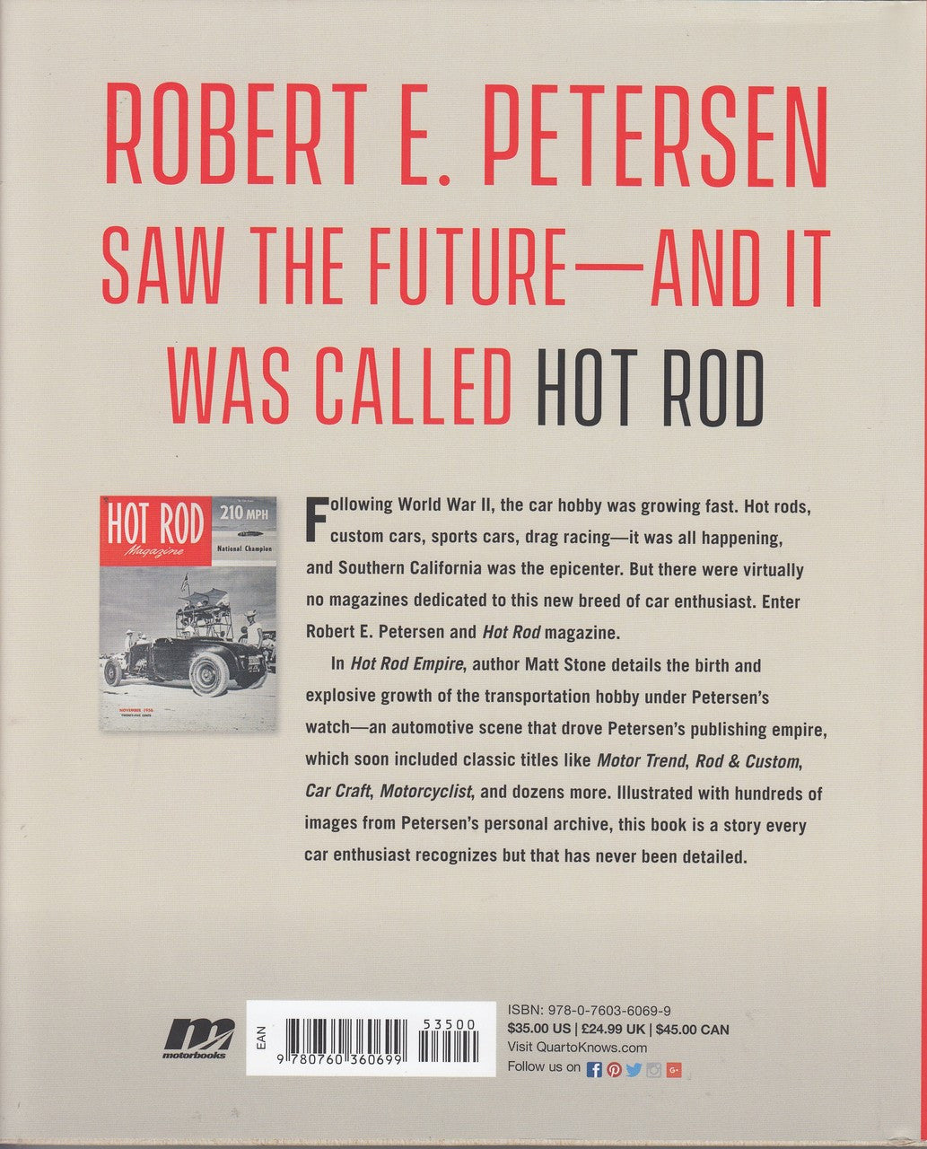 Hot Rod Empire book cover with Robert L. Petersen text and Hot Rod logo