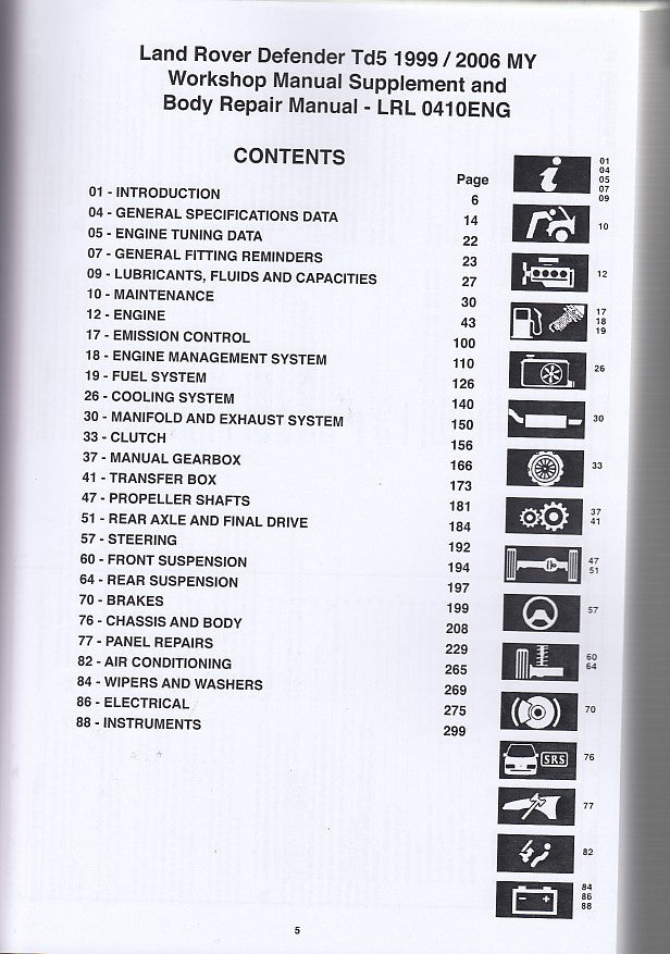 Land Rover Defender Td5 1999 - 2006 MY Workshop Manual (LRL0410BB) (9781855206977)
