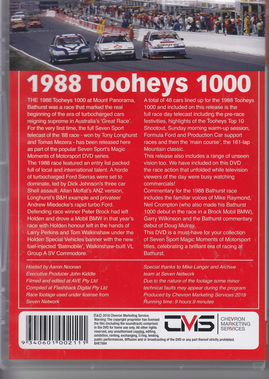 Motorsport DVD back cover with 1988 Tooheys 1000 race details