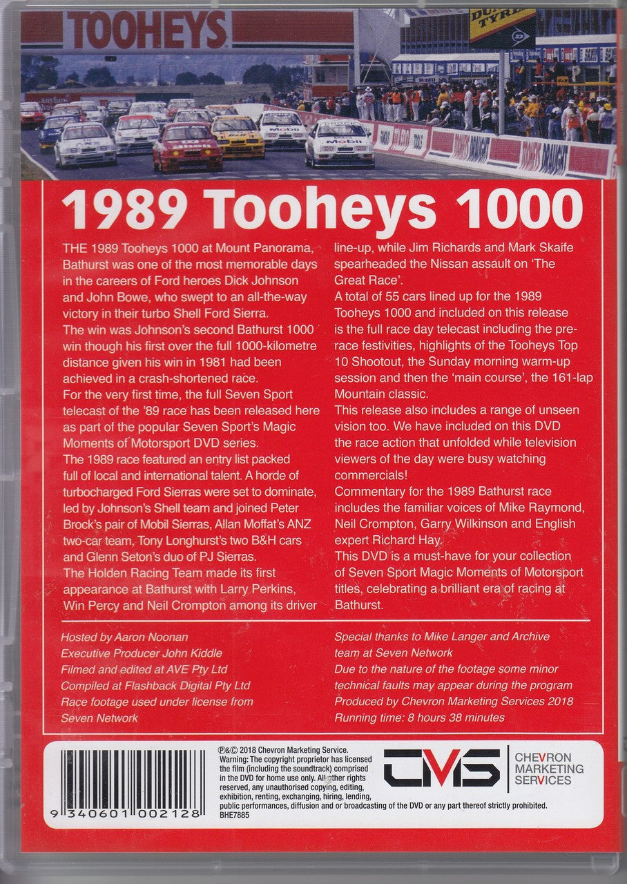 Motorsport DVD cover with red Tooheys 1000 info panel and chevron logo, shrinkwrap