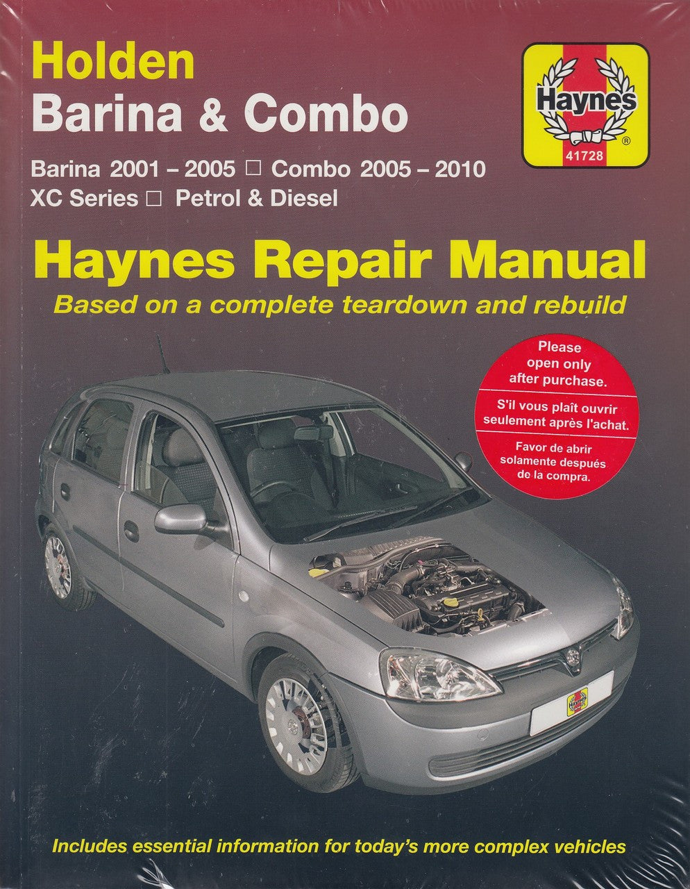 Holden Barina & Combo workshop manual, front cover with Haynes label and car
