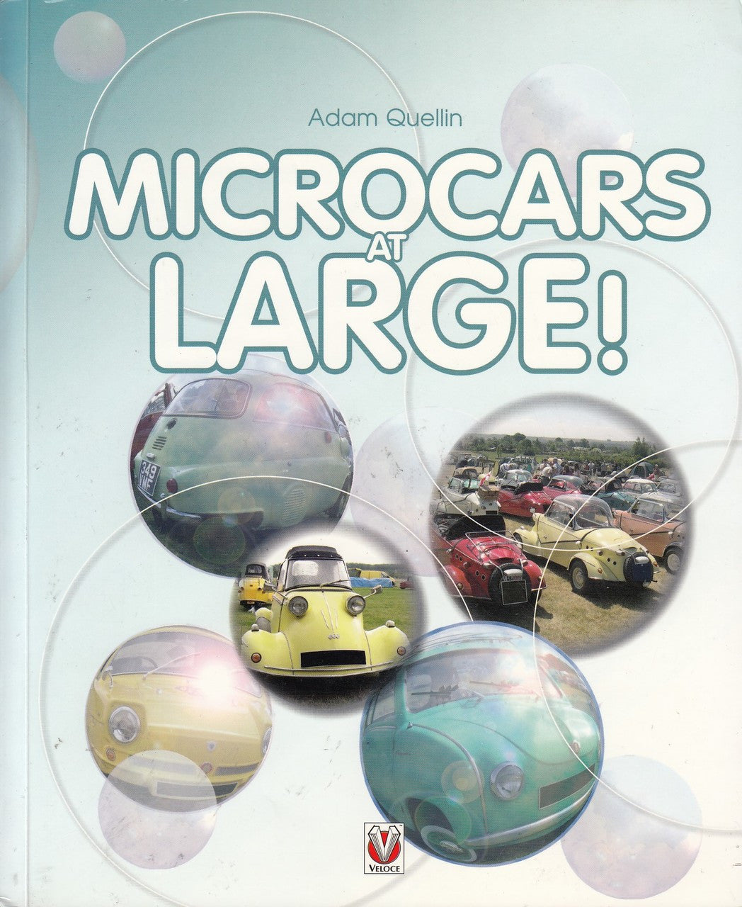 Paperback book front cover with title typography and colorful microcar photo collage