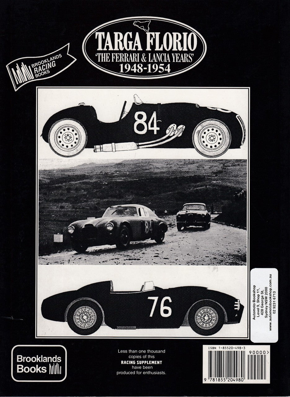 Motorsport book cover with Targa Florio title and 1948–1954 car race photos.