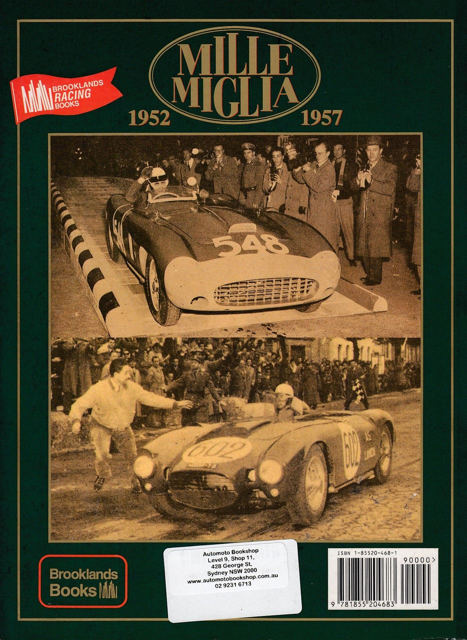 Mille Miglia 1952–1957 book cover with vintage race cars and Mille Miglia logo