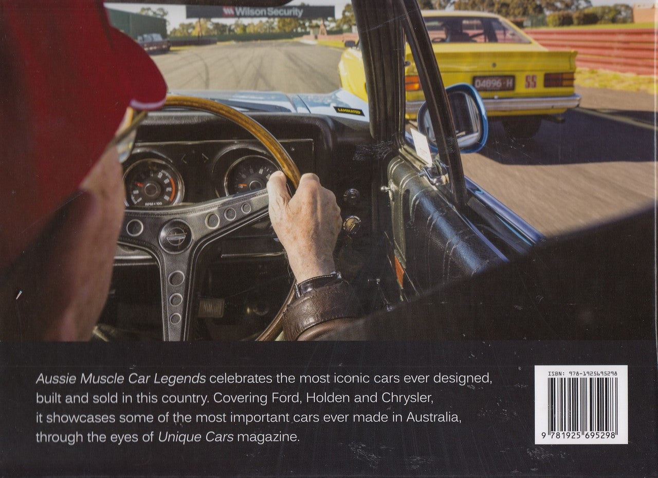 Unique Cars magazine page with barcode and caption about Aussie muscle car legends