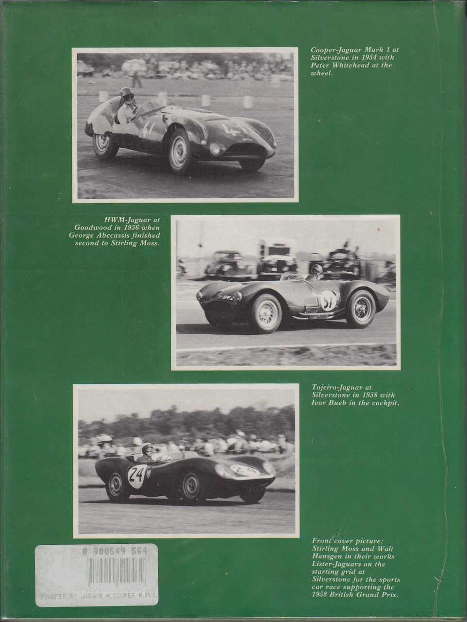 Sports-racing cars book with green cover and three black-and-white car photos