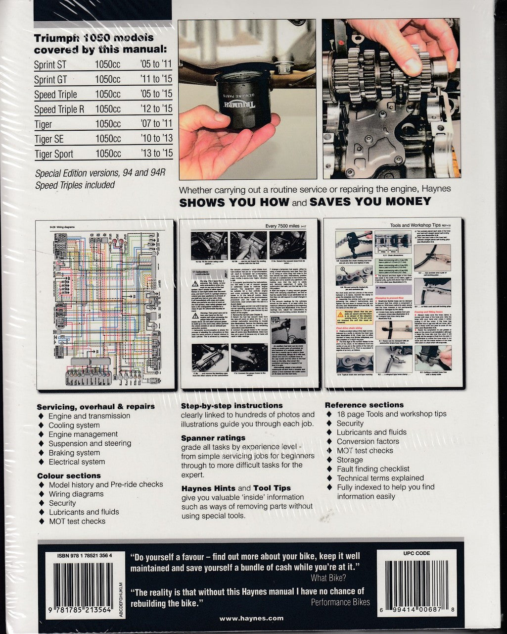 Motorcycle service manual back cover with diagrams and maintenance checklist