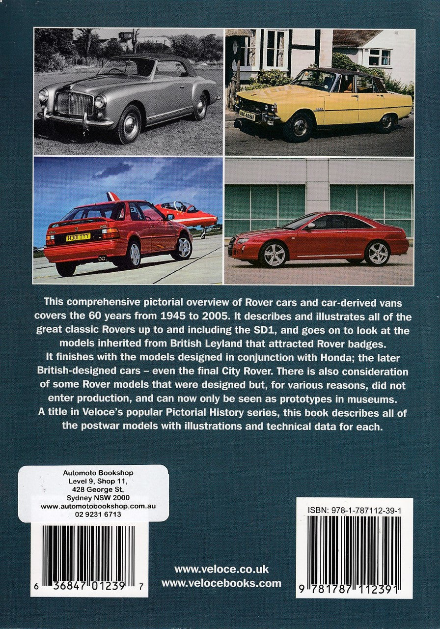 Rover Cars pictorial history book back cover with car photos and barcode