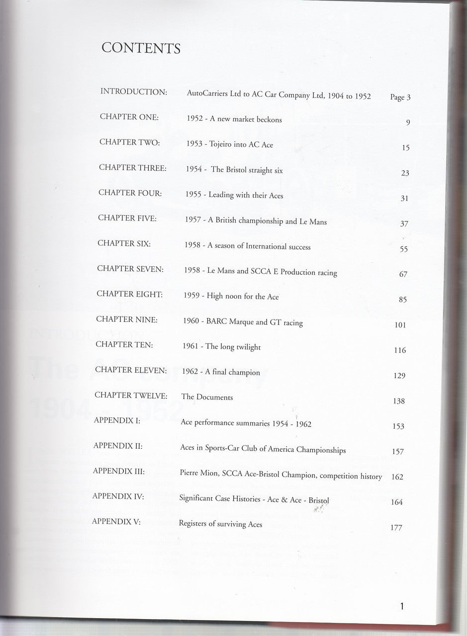Book contents page with chapter list and page numbers
