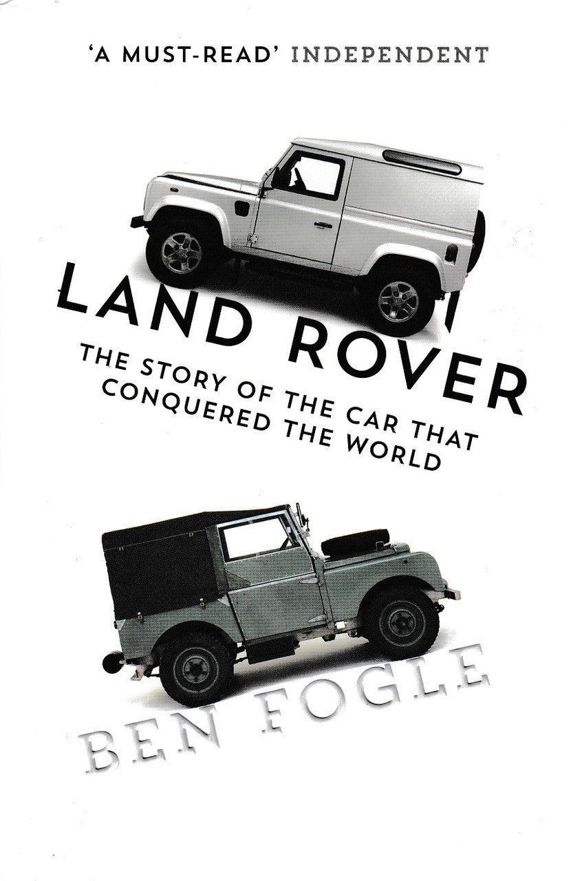 Land Rover story book cover with white vintage SUV and title text