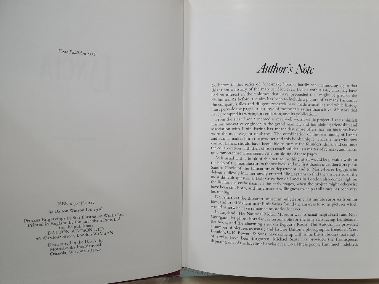 Open vintage racing book showing Author's Note page with printed text