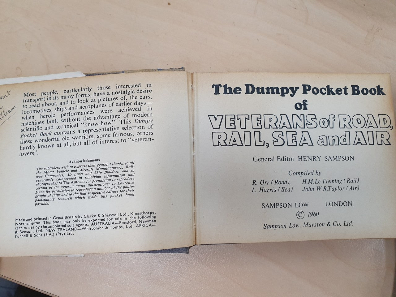The Dumpy Pocket Book of Veterans of Road, Rail, Sea and Air (Henry Sampson, hardcover, 1960)
