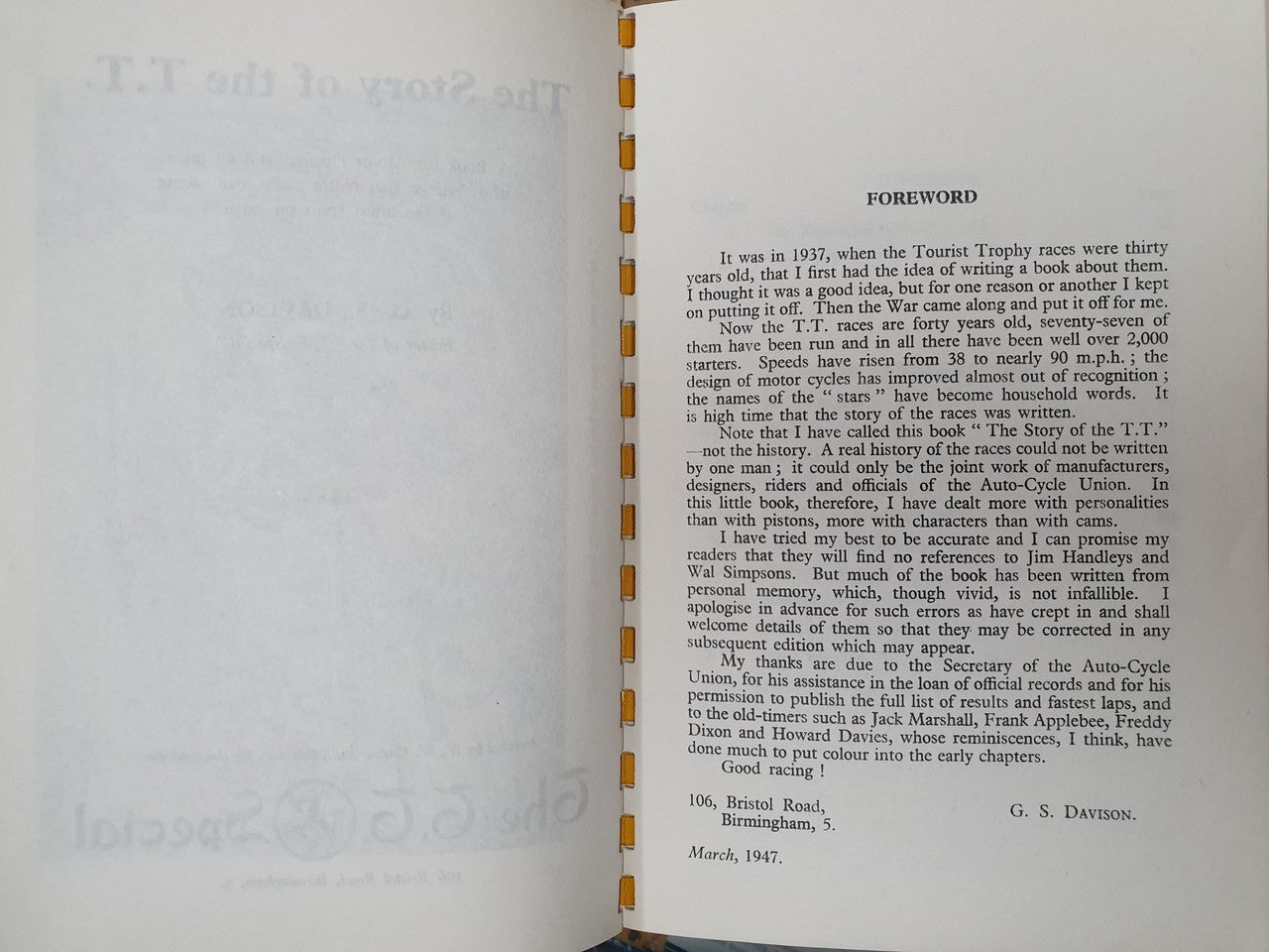 Open hardcover book showing the “FOREWORD” text on the right-hand page.