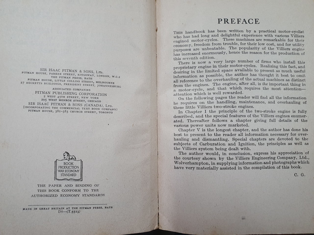 The Book of the Villiers Engine - Pitman's Motor Cyclists Library (hardcover, 1948)