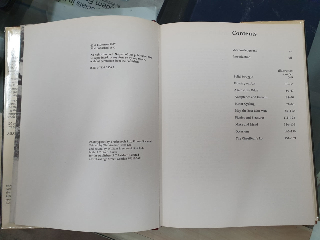 Book contents page with section listings under a Contents heading