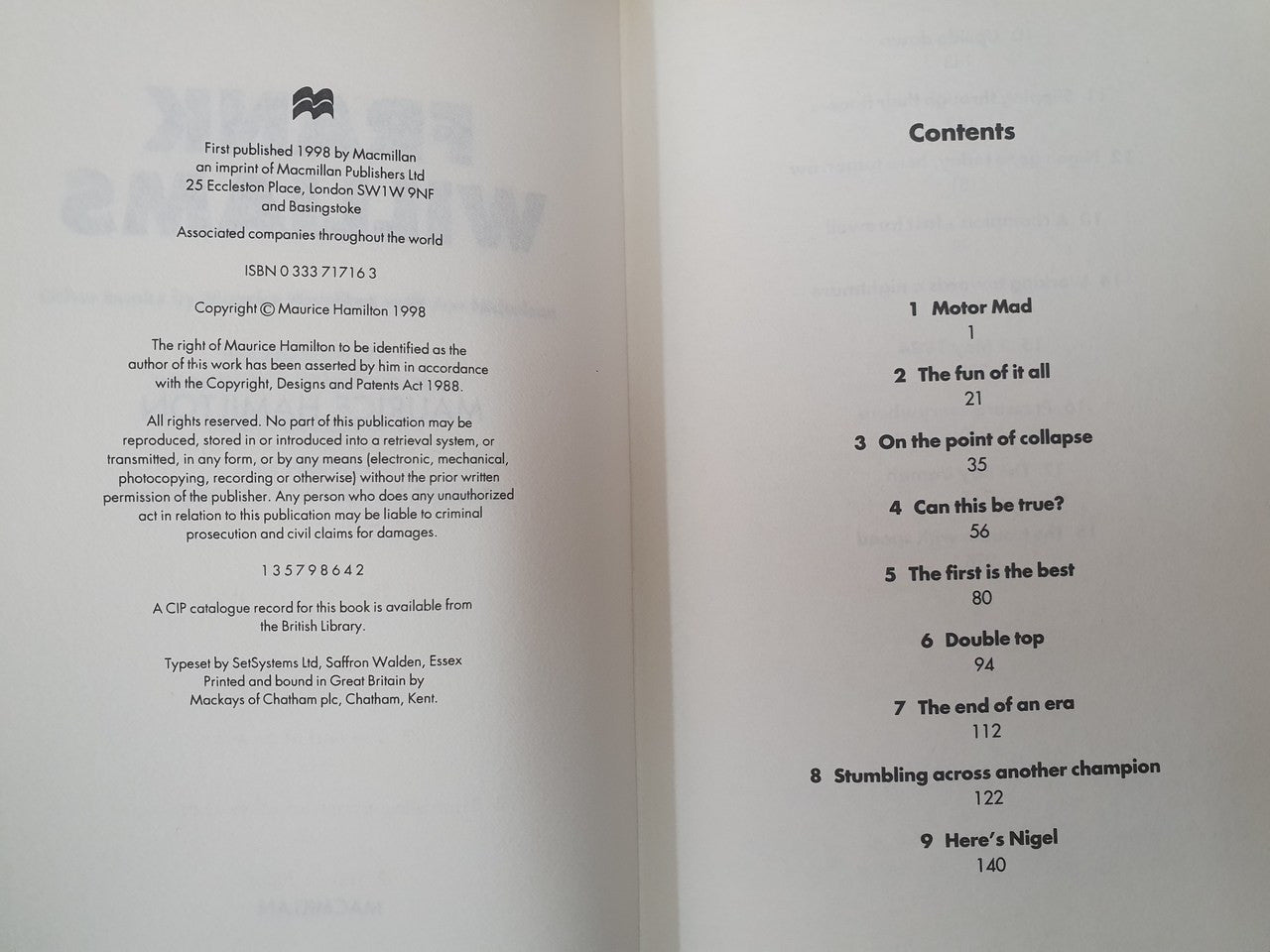 Frank Williams - The Inside Story of the Man Behind Williams - Renault (Maurice Hamilton, 9780333717165)