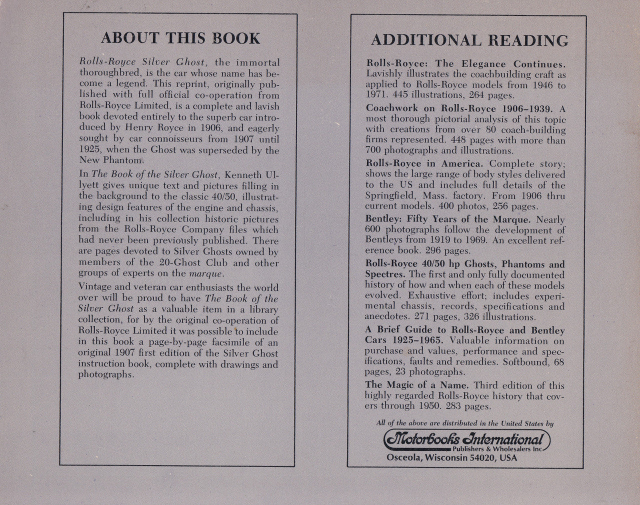 The Book of the Silver Ghost (Kenneth Ullyett) - Paperback Edn. 1963 ( 9780879380410)